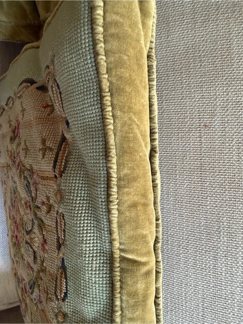Pair Antique French PILLOW Cushions large needlepoint petitpoint roses